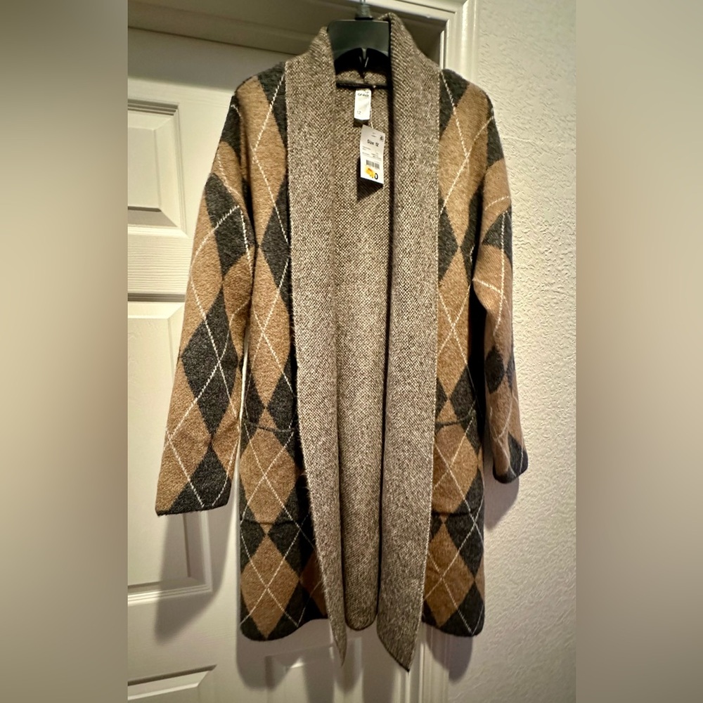 Anko Argyle Patterned Shawl Collar full length sweater. Size AUS12/US8. NWT